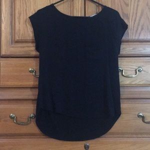 Black Blouse with capped sleeves and front pocket